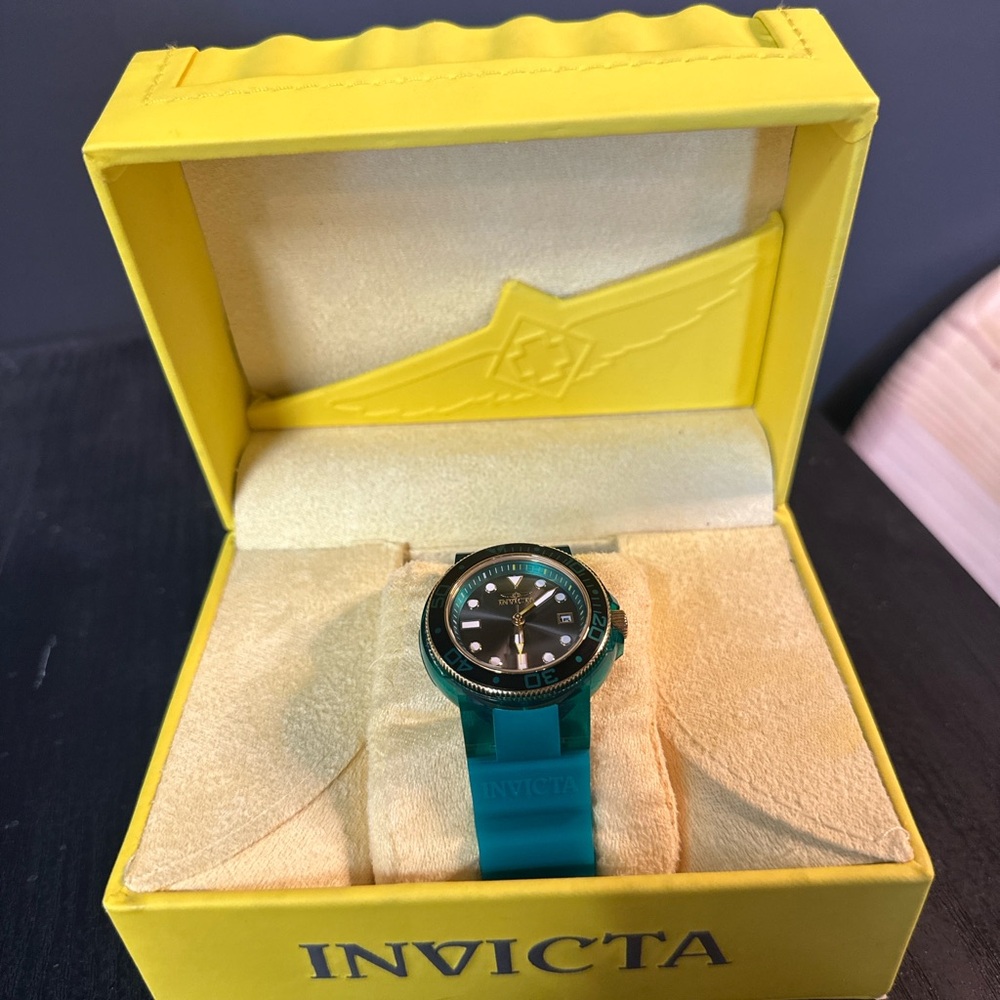 Invicta Turquoise and Black Watch in Yellow Box